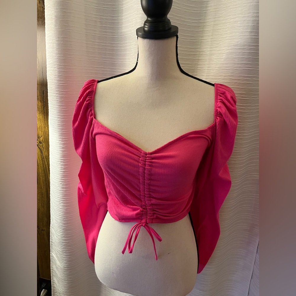H&M Pink Puff Sleeve Crop Blouse